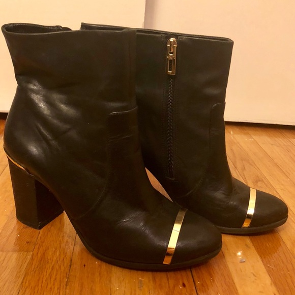 SCHUTZ Shoes - Schutz Block Heel Booties w/ Gold Detail